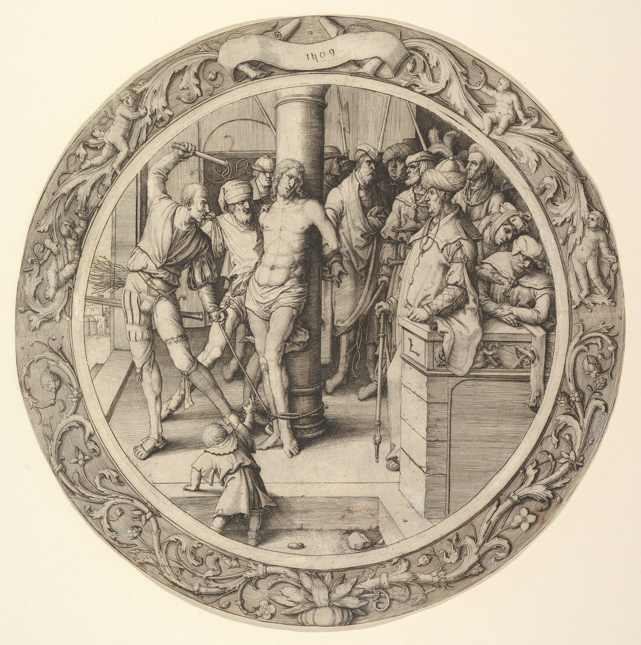 Die Geißelung, aus der Kreisförmigen Passion, 1509 von Lucas van Leyden
