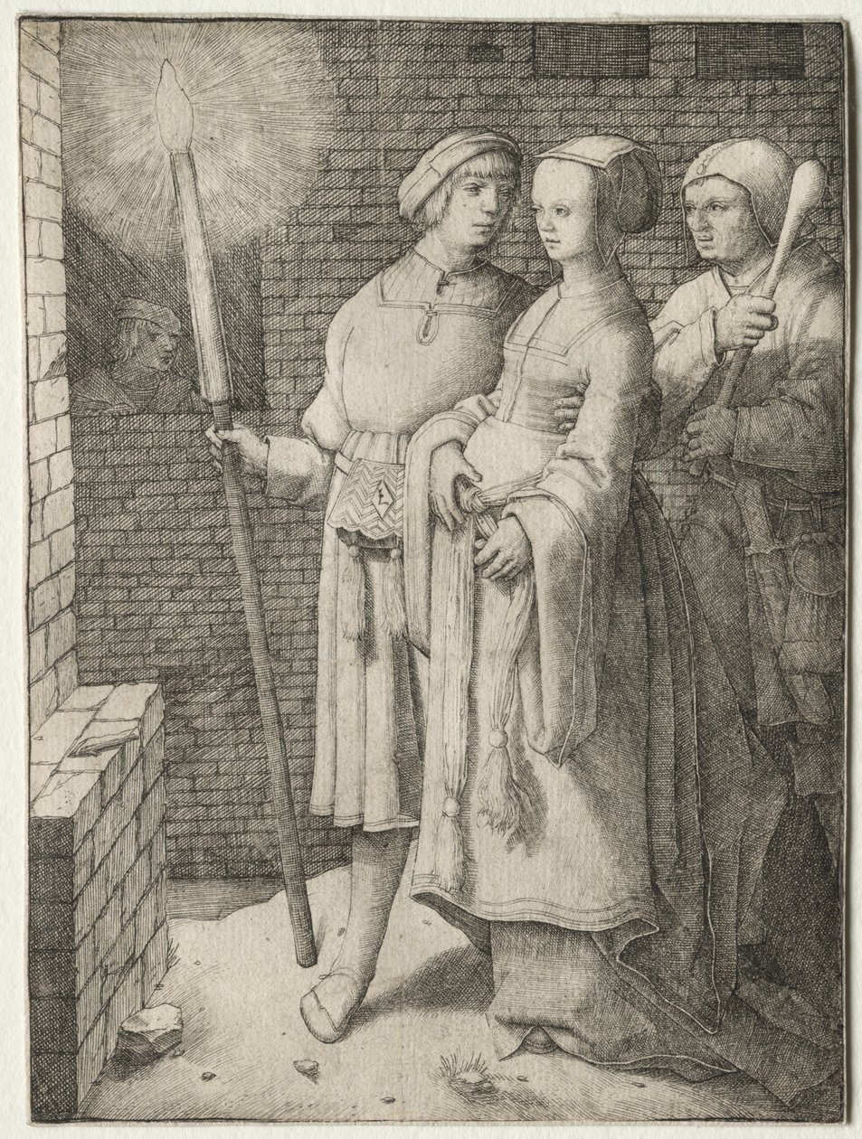 Der Mann mit der Fackel und eine Frau gefolgt von einem Narren von Lucas van Leyden