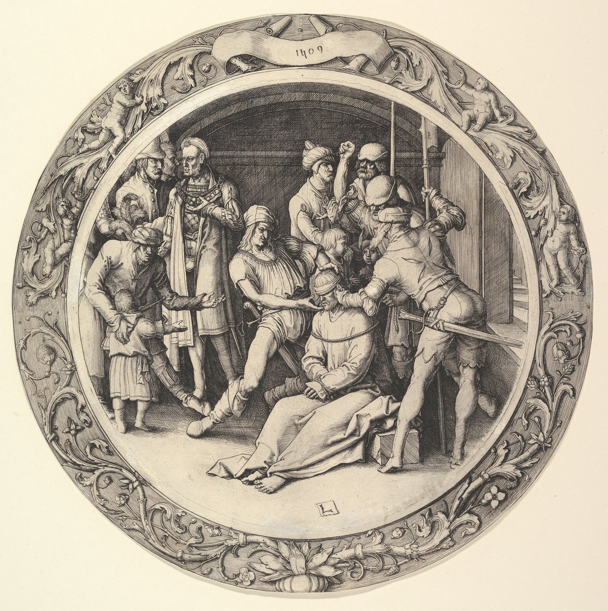 Die Verspottung Christi, aus der Kreisförmigen Passion von Lucas van Leyden