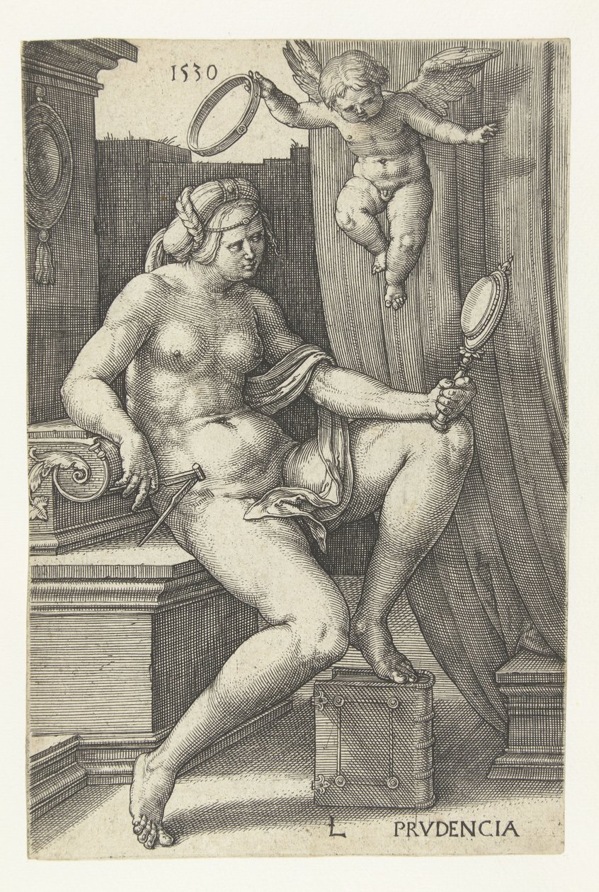 Vorsicht Prudencia (Titel auf Objekt) Sieben Tugenden (Serientitel) von Lucas van Leyden