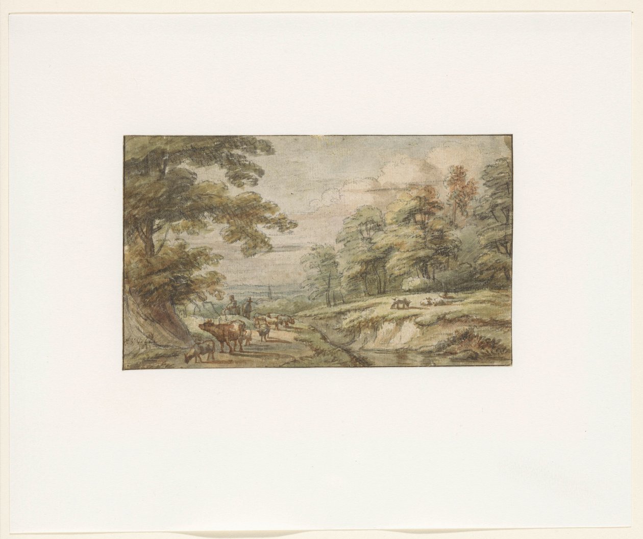 Hügelige Landschaft mit Schaf- und Kuhherde von Lucas van Uden