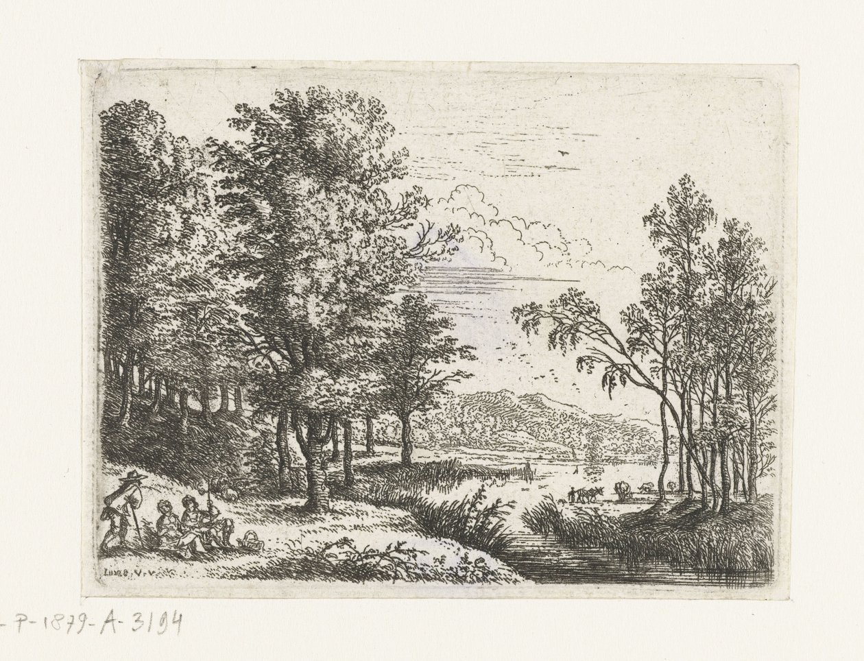 Landschaft mit drei Figuren an einem See von Lucas van Uden