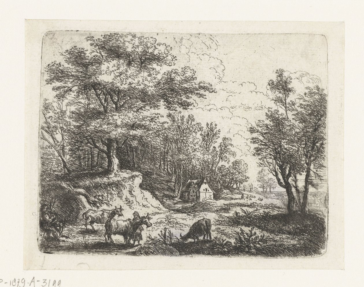 Landschaft mit drei Kühen und einer Frau von Lucas van Uden