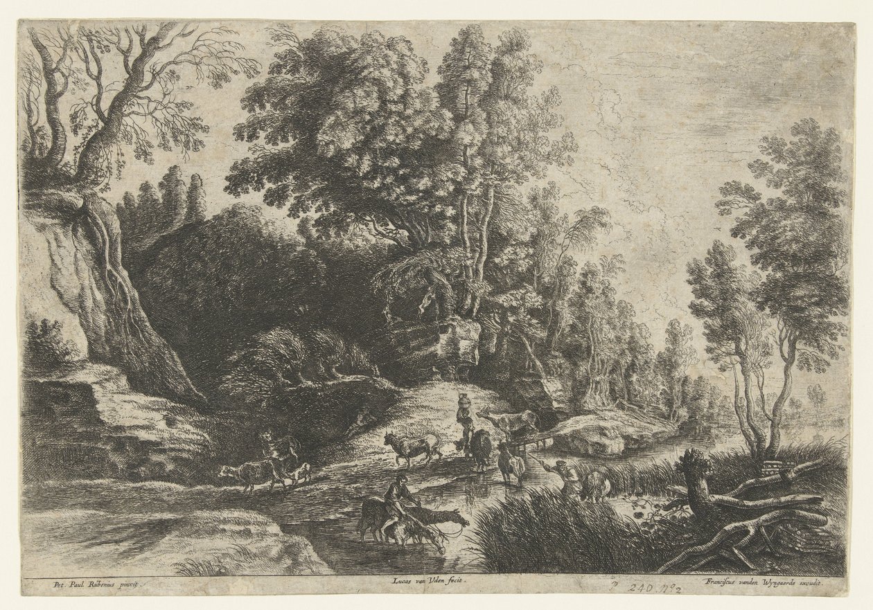 Pferde und Kühe an einer Tränke von Lucas van Uden