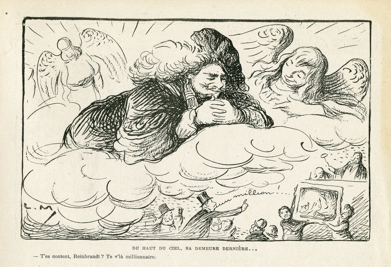 Illustration in Le Rire, 21/06/13 - Vom Himmel herab, seine letzte Ruhestätte (Gravur) von Lucien Metivet