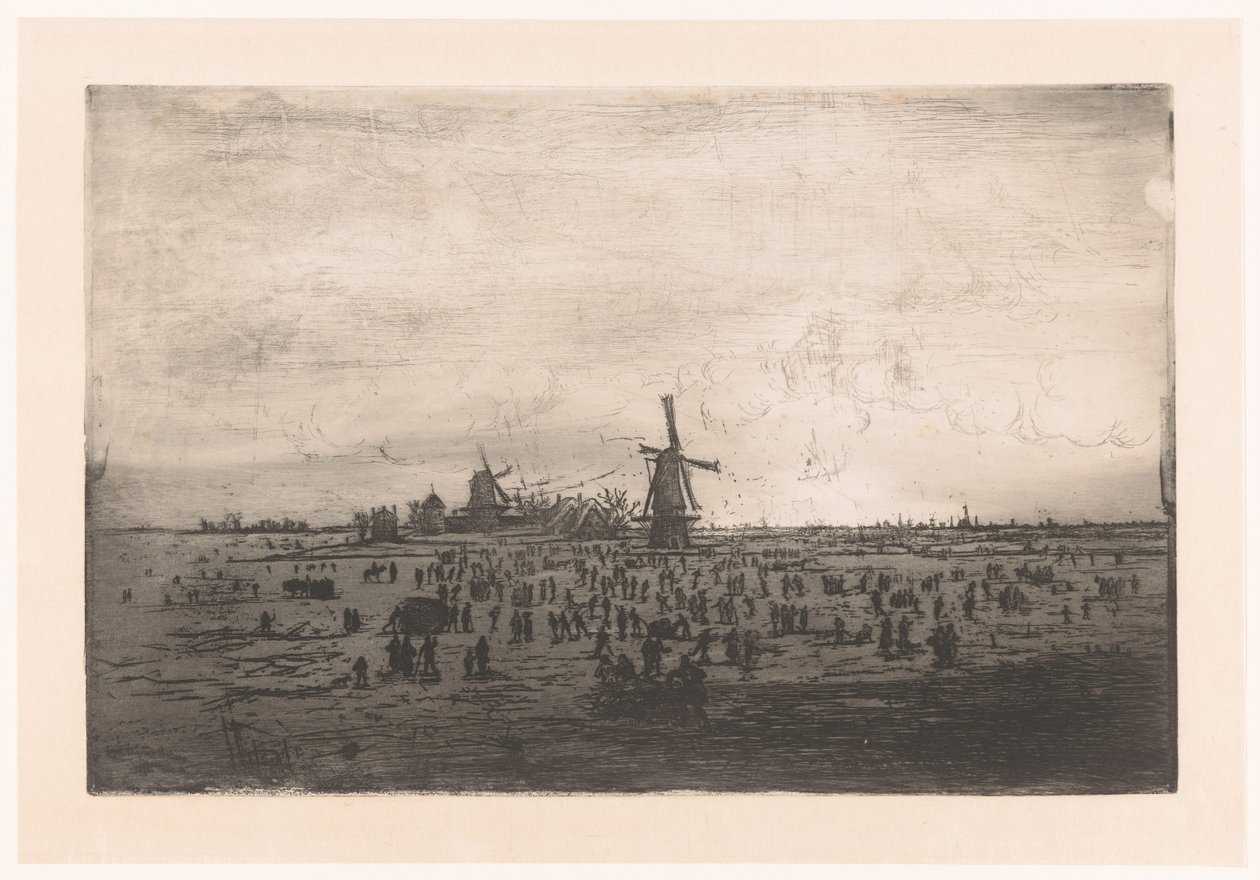 Holländische Winterlandschaft mit Windmühlen und Schlittschuhläufern von Ludovic Napoléon Lepic