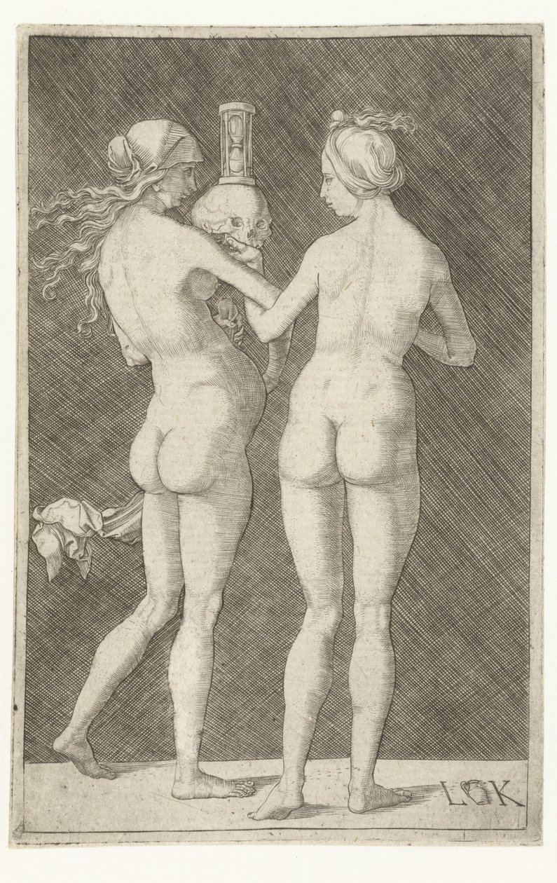 Zwei nackte Frauen mit Schädel und Sanduhr von Ludwig Krug