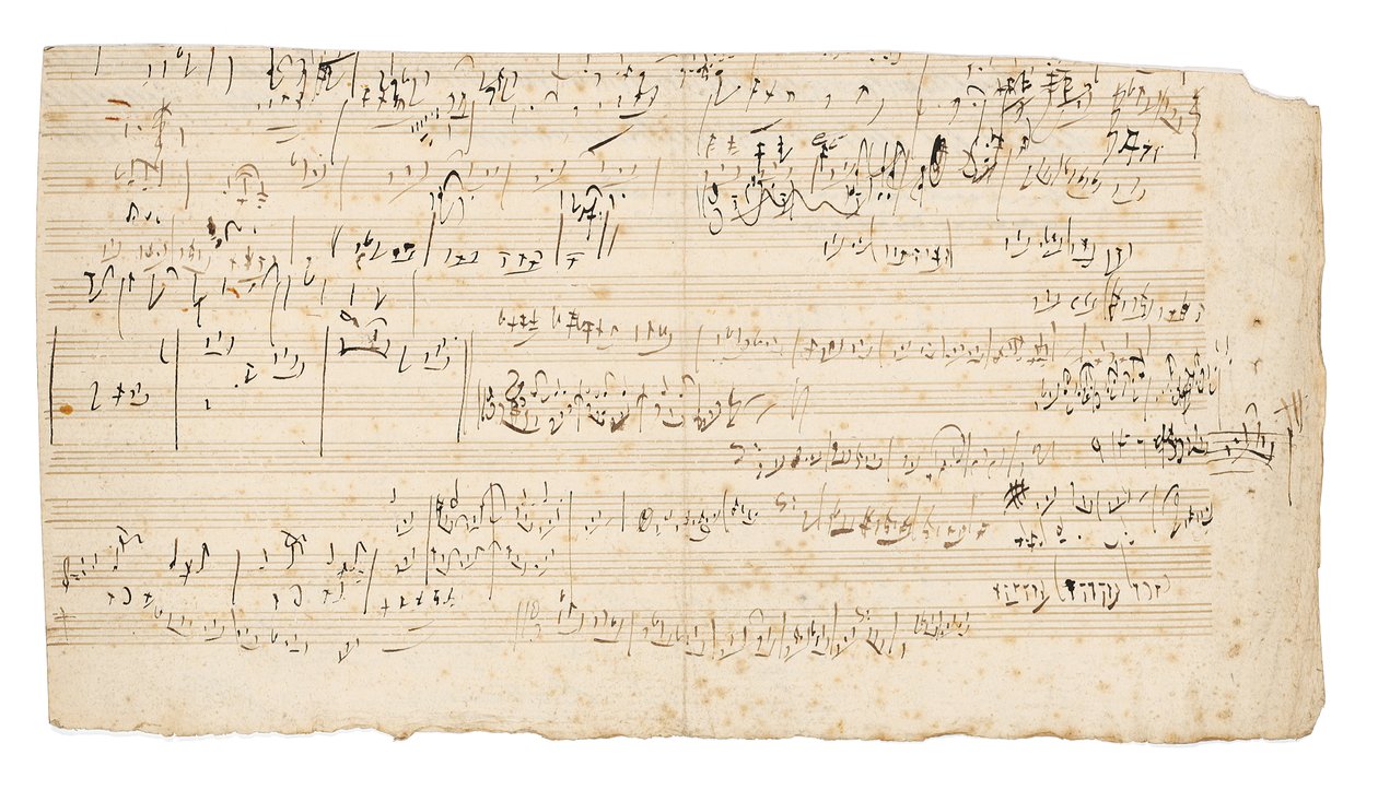 Autographes Musikmanuskript, ein Skizzenblatt für den langsamen Satz des Streichquartetts in C, Op. 59, Nr. 3, das dritte „Razumovsky“-Quartett, Wien, ca. 1806 von Ludwig van Beethoven