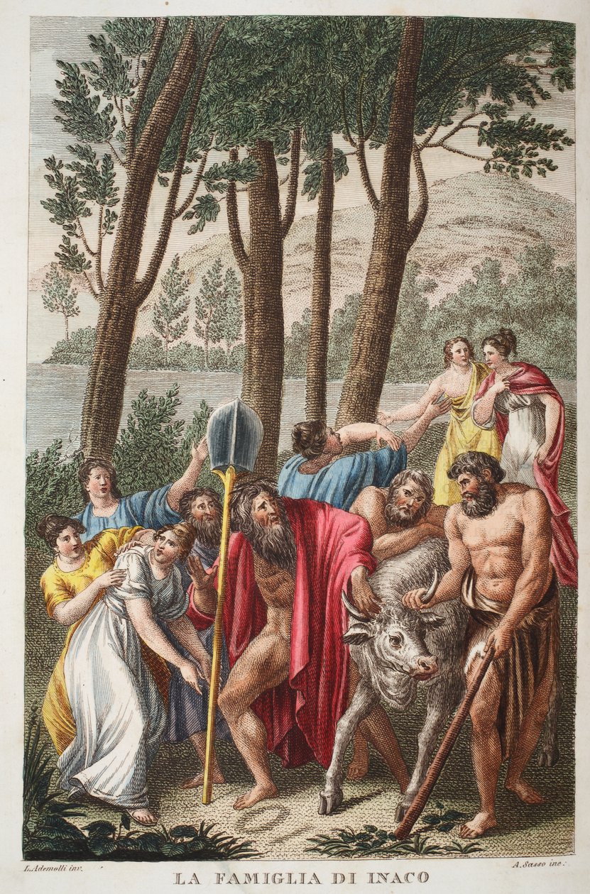 Inachus beraubt oder La Famiglia di Inaco, Buch I, Illustration aus Ovids Metamorphosen, Florenz, 1832 von Luigi Ademollo