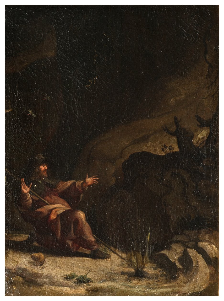 Nordquerhaus, Altar des San Rocco 1635, 45, San Rocco wird von den Tieren in der Wüste besucht, Gemalt unterer rechter Teil von Luigi Miradori