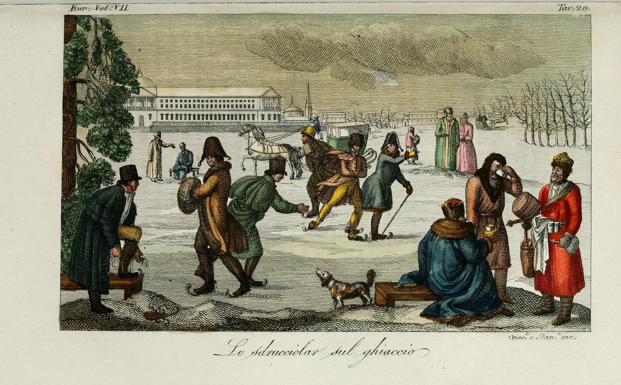 Eislaufbahn. Illustration aus Il costume antico e moderno o storia del governo von Giulio Ferrario, 1831 von Luigi Giarrè