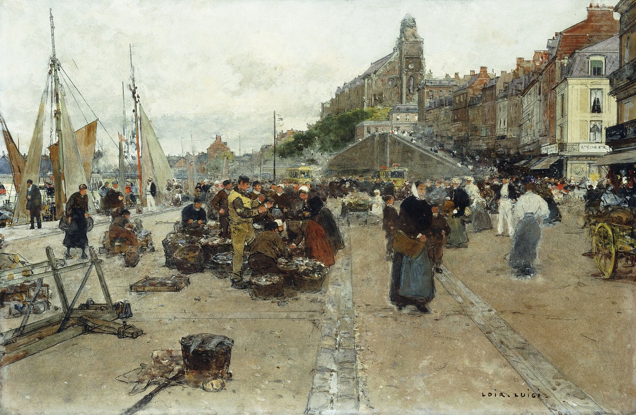 Marktplatz an einem Hafen von Luigi Loir