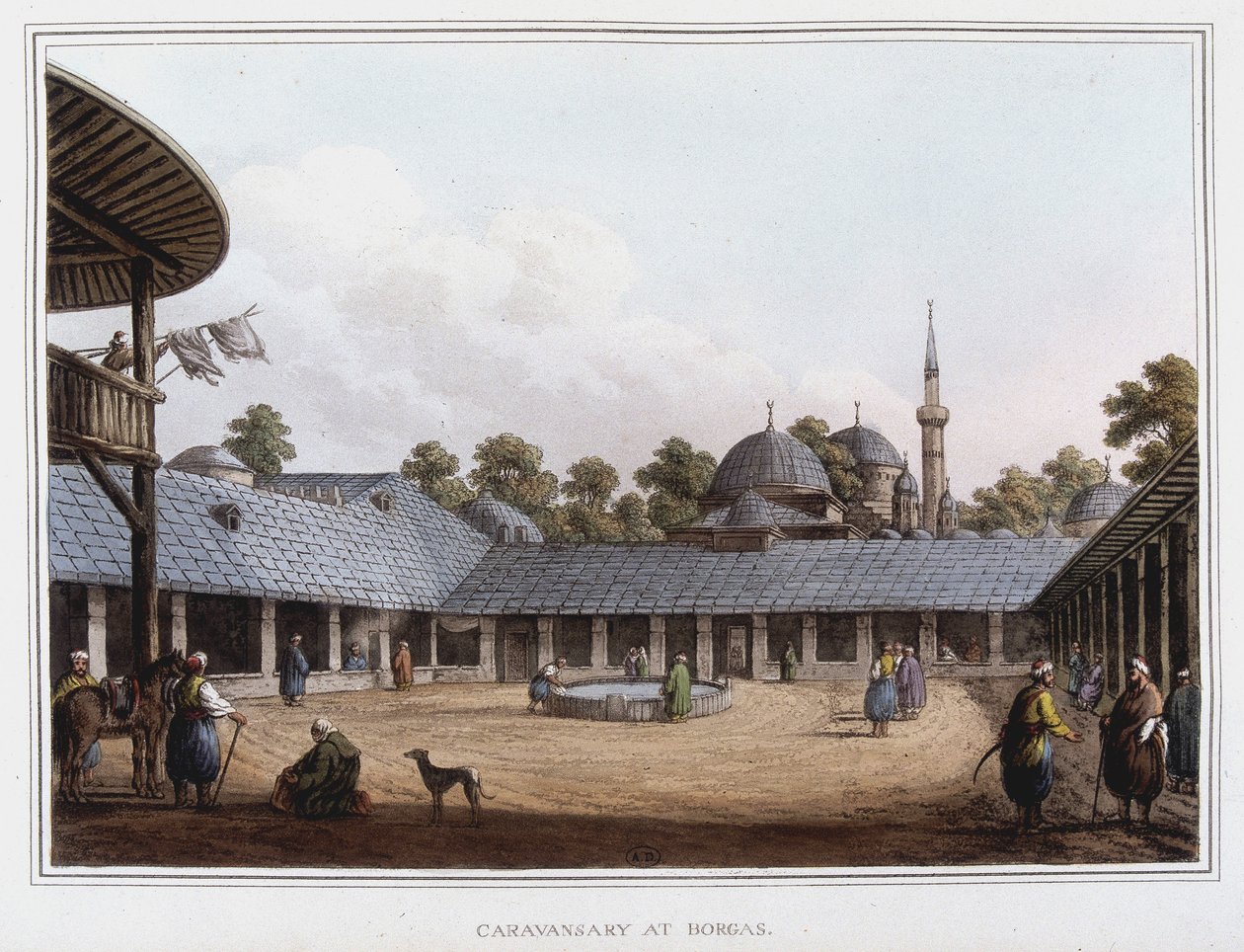 Lager in Borgas. In „Views in the Ottoman Dominions, in Europe, in Asia, and some of the Mediterranean islands“ von Luigi Mayer, London von Luigi Mayer
