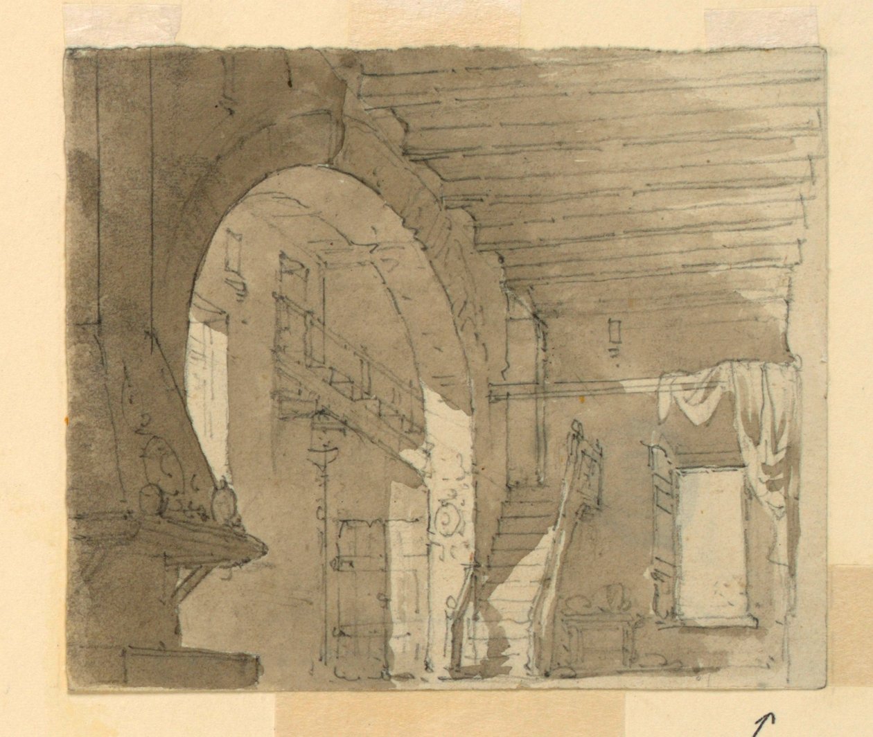 Bühnenbild, Innenraum einer Küche von Luigi Ricci