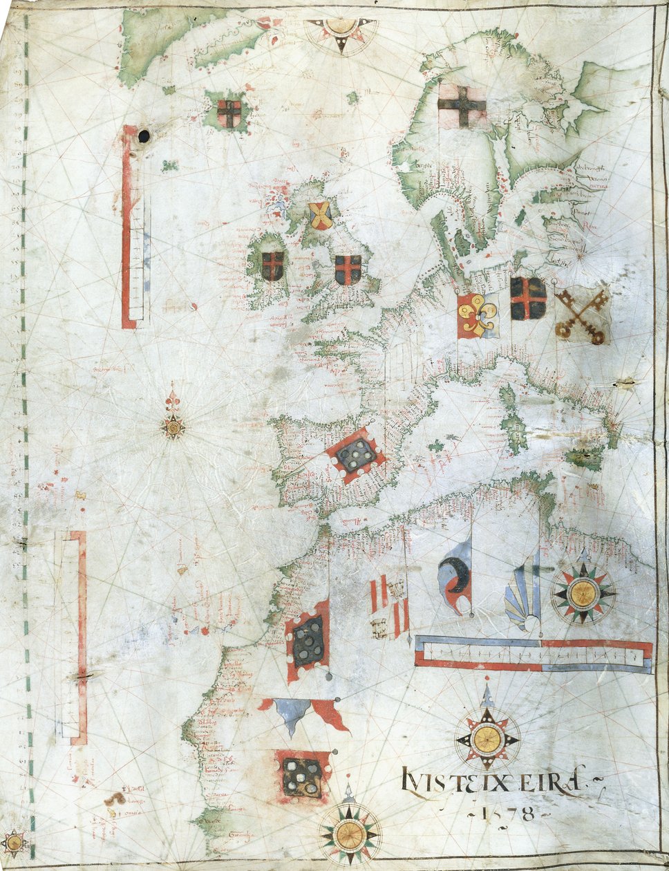 Portolankarte von Westeuropa und Nordafrika, 1578 von Luis Teixeira