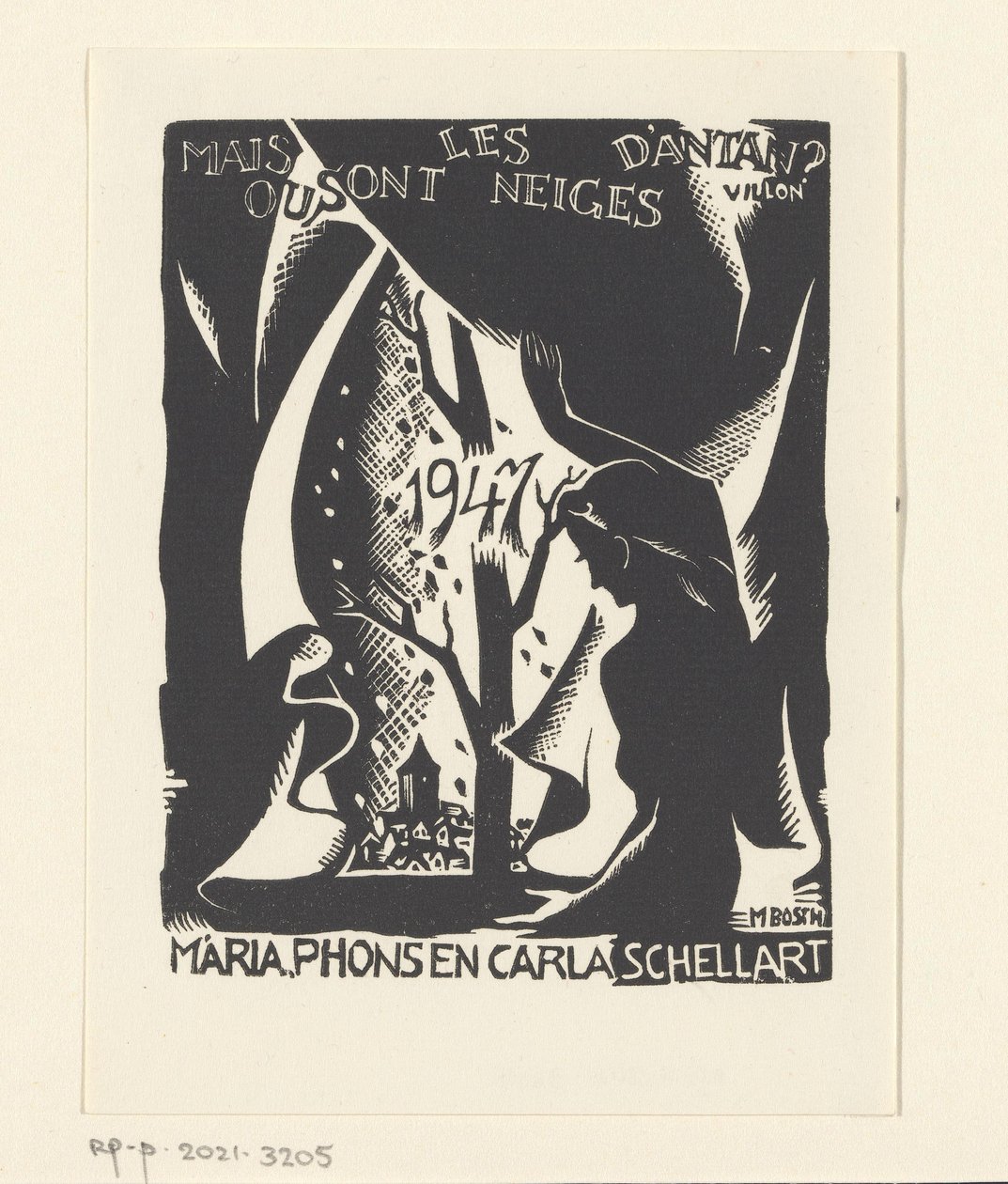 Neujahrswunsch für 1947 von Carla, Mária und Phons Schellart von M. Bosch