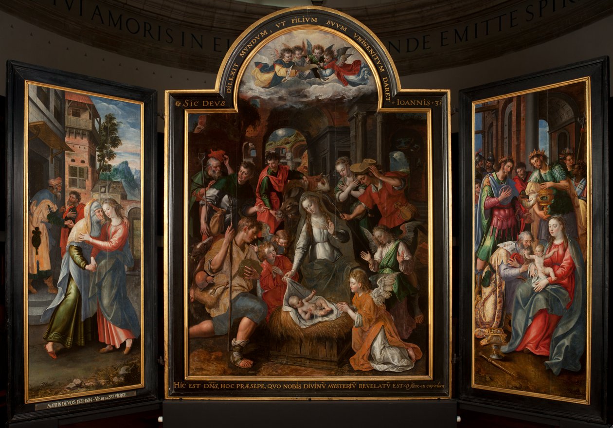 Anbetung der Könige, Triptychon, Mitteltafel, Detail von Maarten de Vos