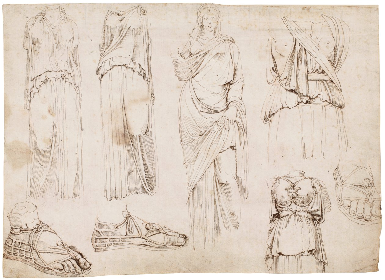 Weibliche Figuren und Sandalen, ca. 1498-1574 von Maarten van Heemskerck (circle of)