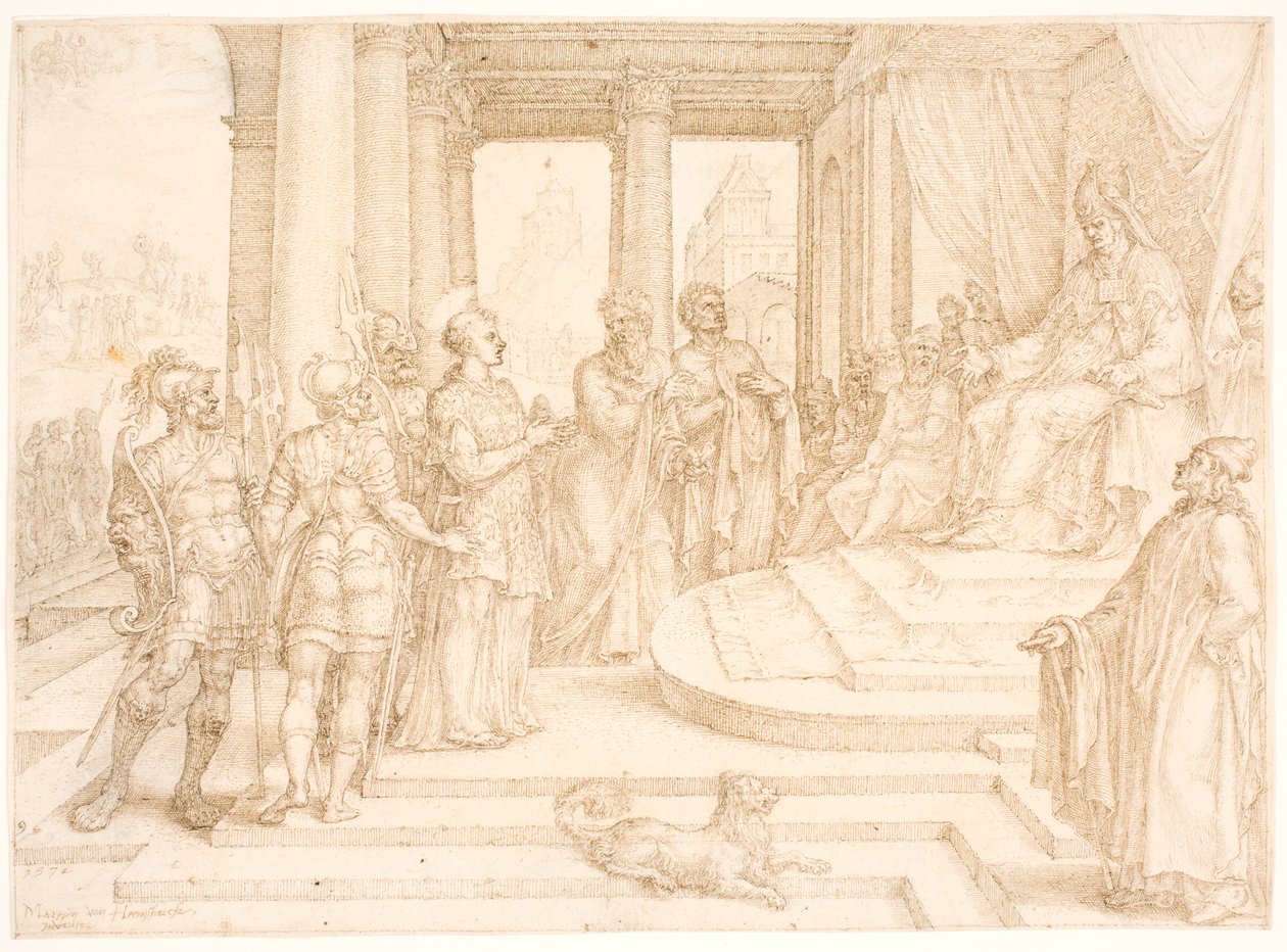 Der heilige Stephanus vor dem Hohepriester von Maarten van Heemskerck