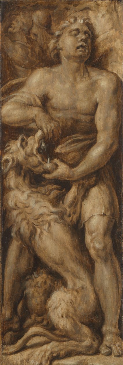 Samson zerreißt den Löwen von Maarten van Heemskerck