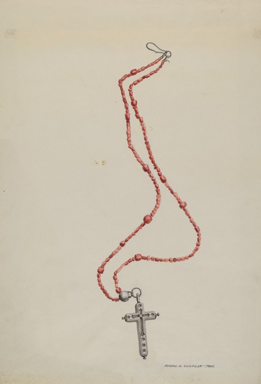 Korallenperlen und Kruzifix, ca. 1937 von Majel G. Claflin