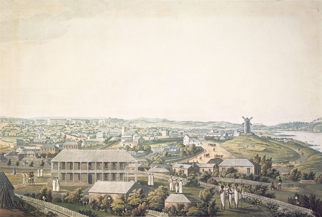 Die Stadt Sydney in New South Wales, zentraler Abschnitt einer Panoramasicht, ca. 1821 von Major James Taylor