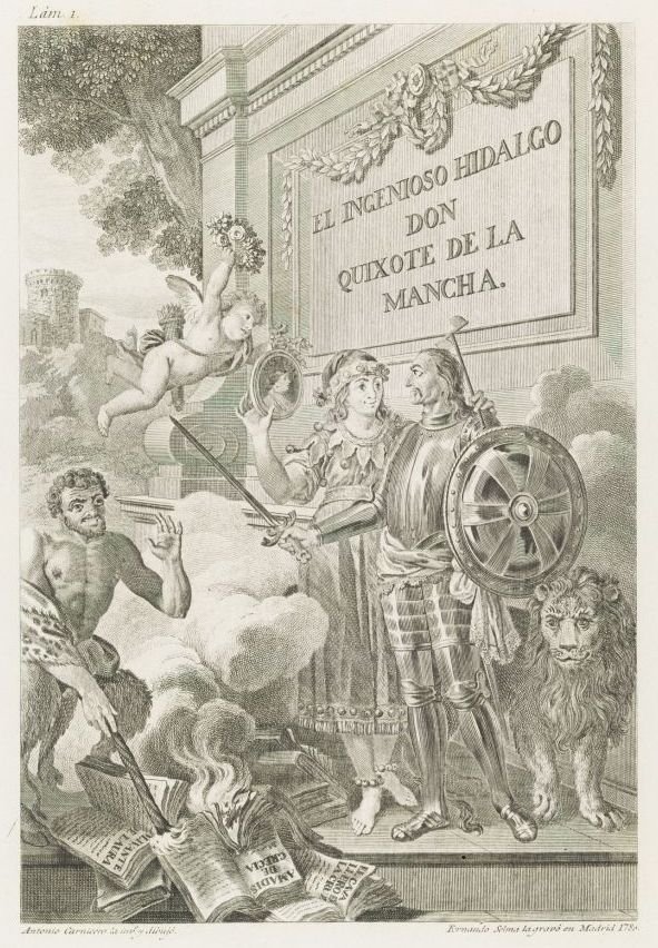 Porträt von Miguel de Cervantes Saavedra, Frontispiz der Serie Der scharfsinnige Junker Don Quijote von der Mancha von Manuel Salvador Carmona