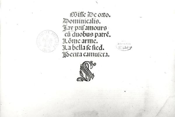 Titelseite einer öffentlichen Messe, die in Venedig aufgeführt wurde, gedruckt von Ottaviano Petrucci (1466-1539) 1505 von Marbriano de Orto