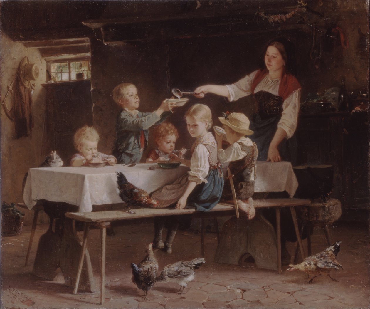 Kinder beim Mittagessen, 1857 von Marc Louis Benjamin Vautier the Elder