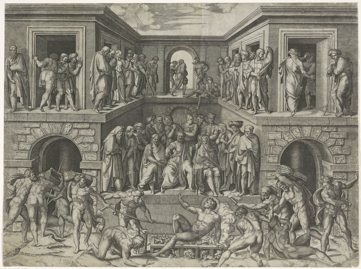 Das Martyrium des heiligen Laurentius von Marcantonio Raimondi