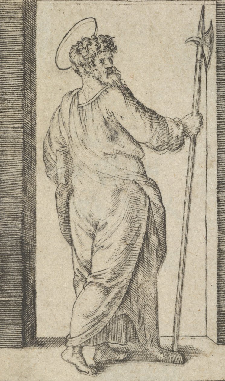 Heiliger Judas, der in seiner rechten Hand eine Hellebarde hält, aus der Serie 