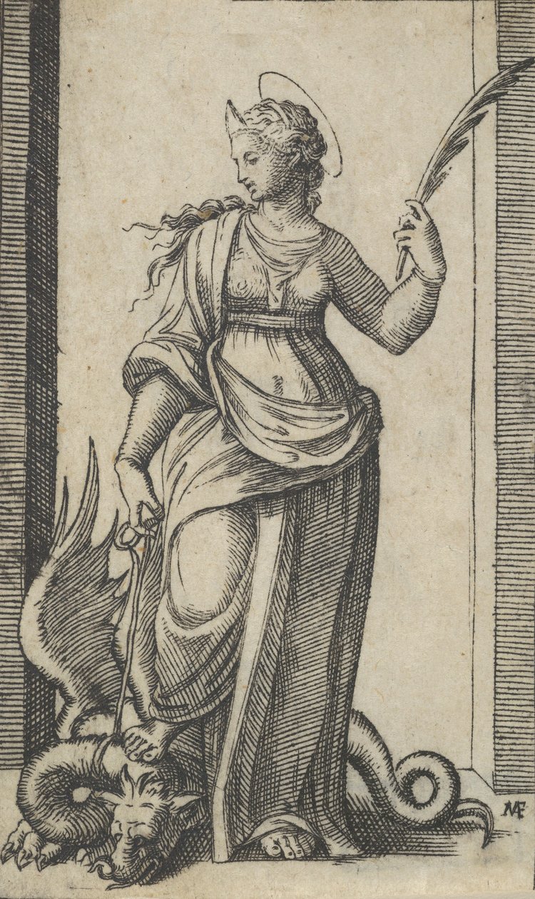 Heilige Margarete stehend, ein Drache links, aus der Serie 