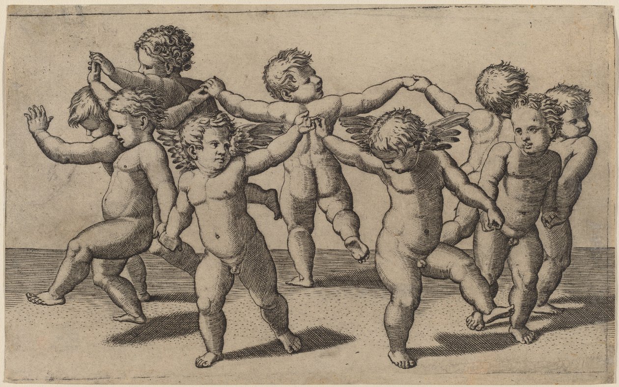 Tanz der Liebesgötter von Marcantonio Raimondi after Raphael