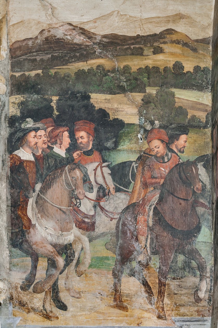 Detail des Besuchs von Christian I. von Dänemark bei Bartolomeo Colleoni von Marcello or Romani Girolamo (Romanino) (c.1485-c.1566) (attr.to) Fogolino