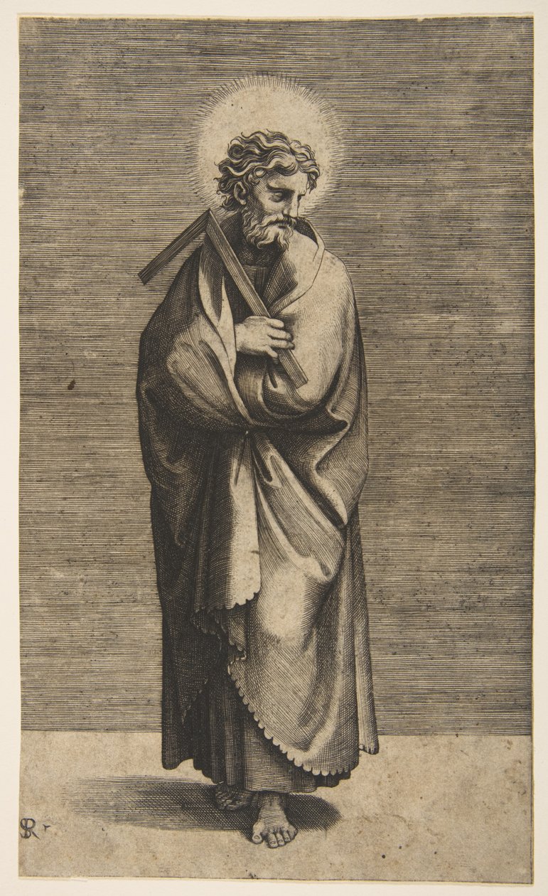 Heiliger Thomas hält ein Winkelmaß, sein Kopf nach rechts gedreht, ca. 1515-27 von Marco Dente