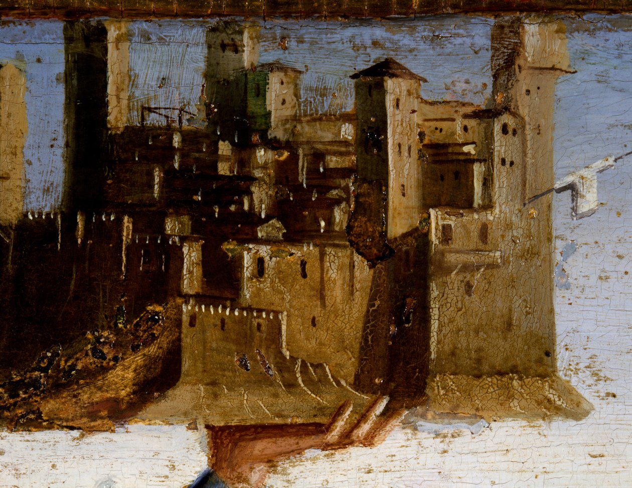 Thronende Madonna und Heilige, Detail der Predella von St. Adrian von Marco Palmezzano, Kirche von St. Franziskus, Matelica, Marken, Italien (Detail) von Marco Palmezzano
