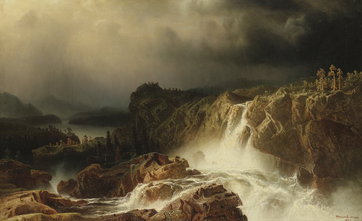 Felsige Landschaft mit Wasserfall in Småland, 1859 von Marcus Larson