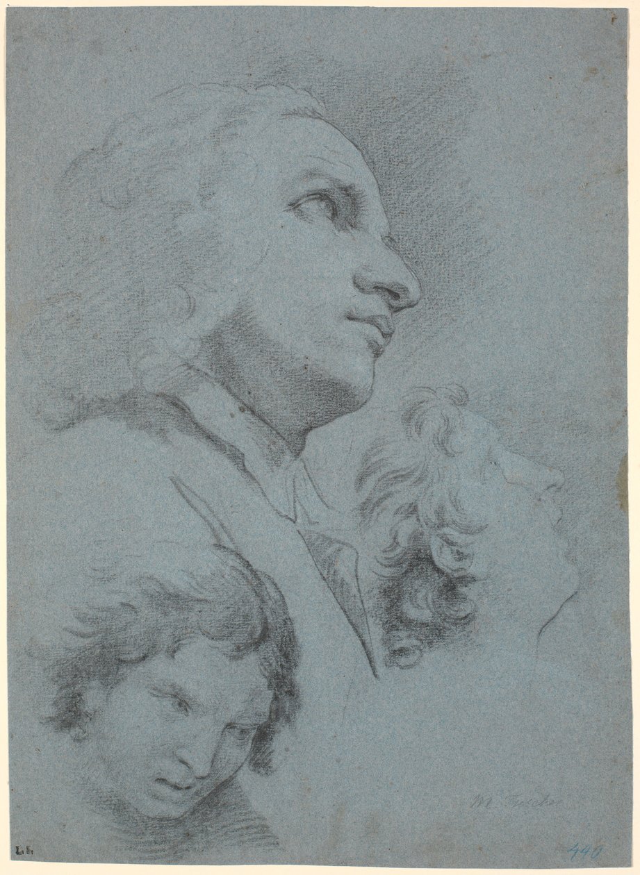 Studienblatt mit drei Köpfen. Studie zu "Das Wunder des San Giuseppe Calasanz" von Marcus Tuscher