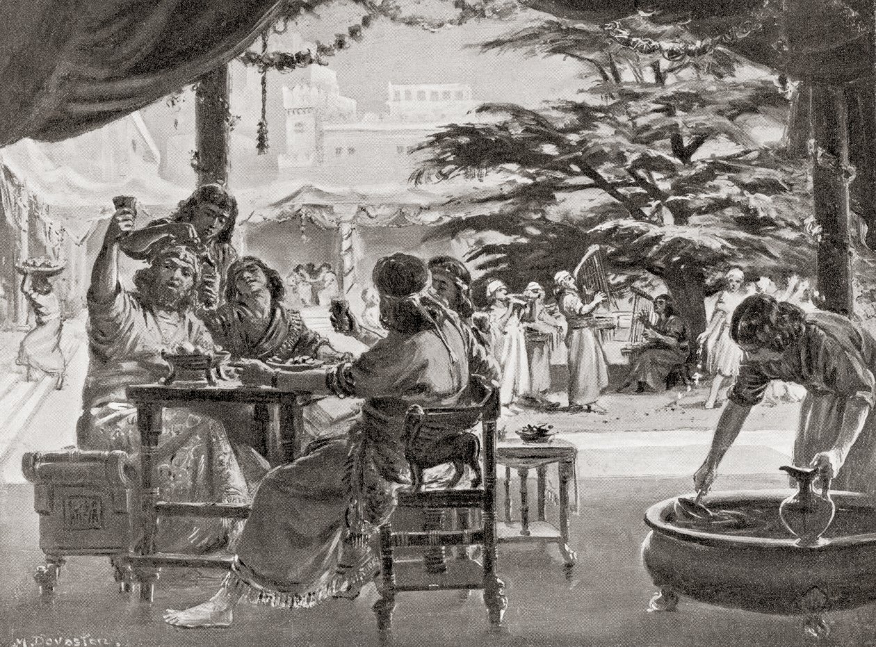 Freude in Babylon über den Wiederaufbau der Stadt durch Esarhaddon, aus Hutchinsons Geschichte der Nationen, veröffentlicht 1915 von Margaret (after) Dovaston