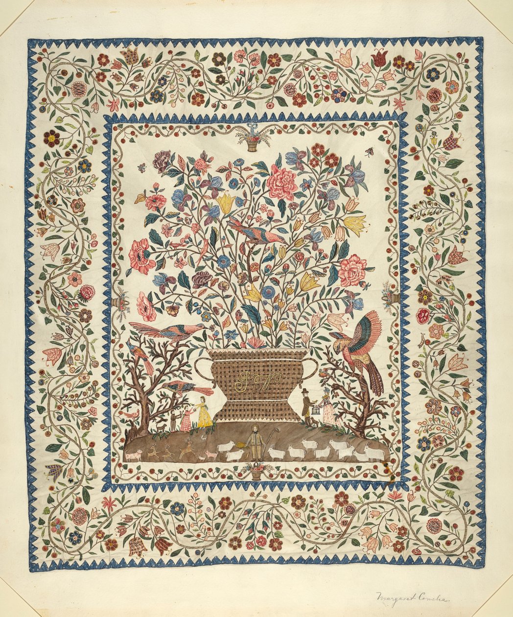 Applizierte und bestickte Decke, 1935-1942 von Margaret Concha