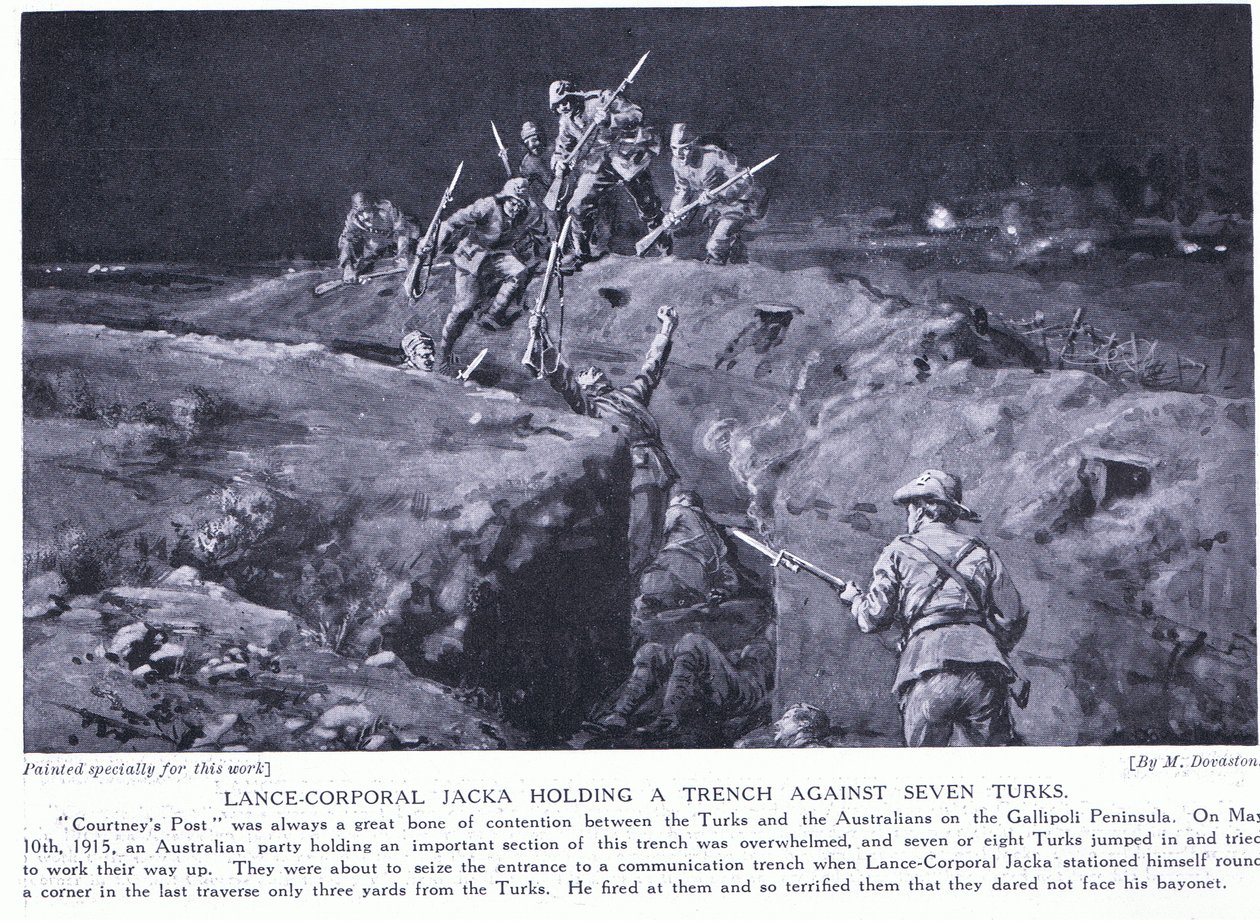 Lance Corporal Jacka gewinnt ein VC, indem er zeigt, wie ein Mann sieben besiegen kann Mai 1915 von Margaret Dovaston
