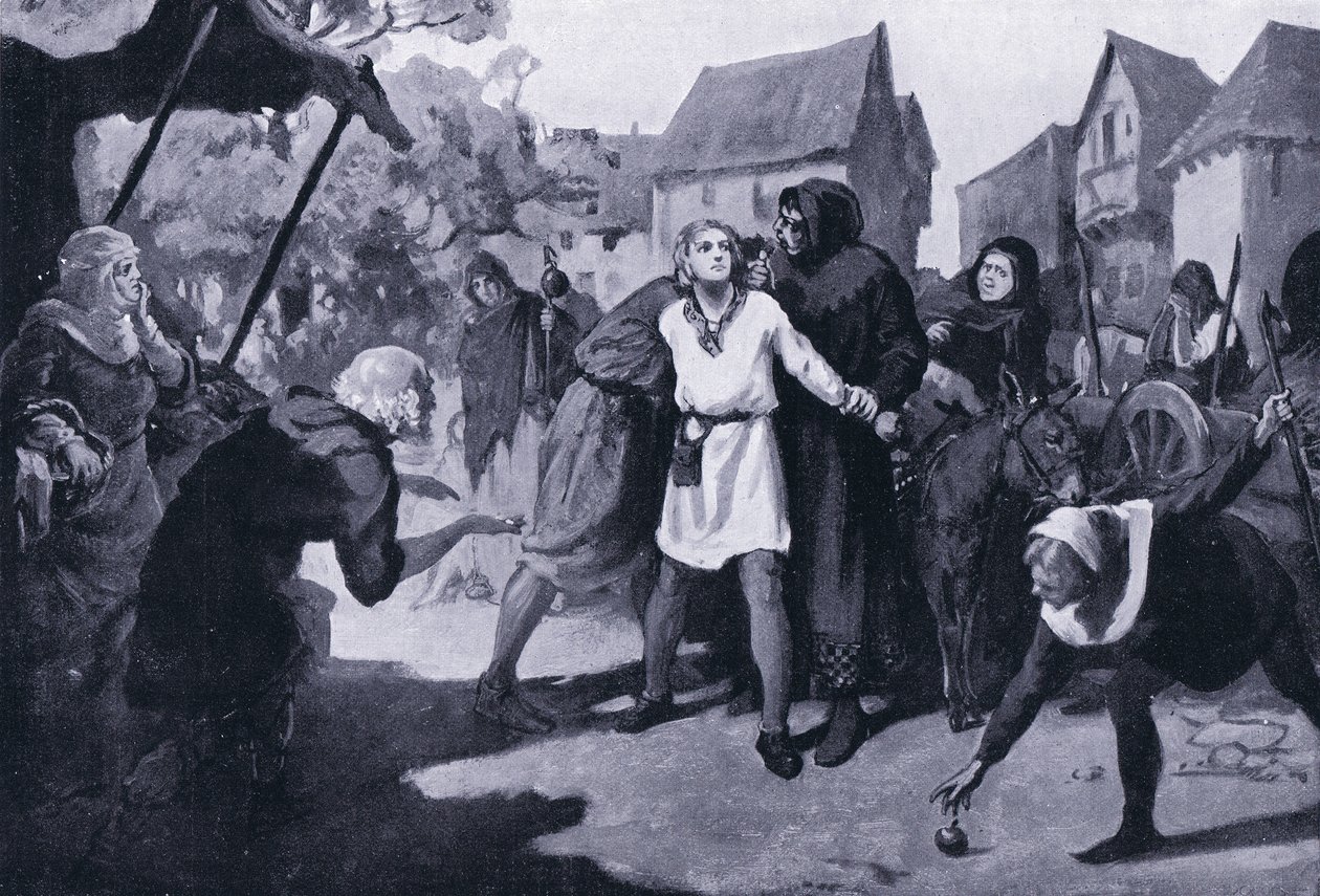 Richards Page erregt Verdacht auf dem Erdburg-Marktplatz 1192 n. Chr. von Margaret Dovaston