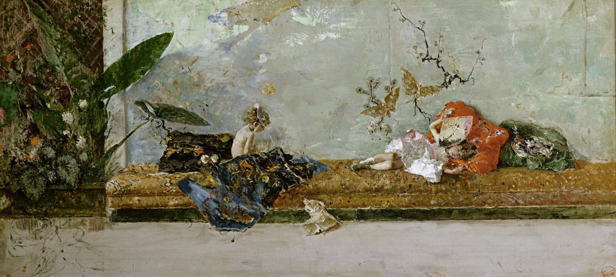 Die Kinder des Künstlers, María Luisa und Mariano, im Salón Japonés, 1874 von Marià Fortuny