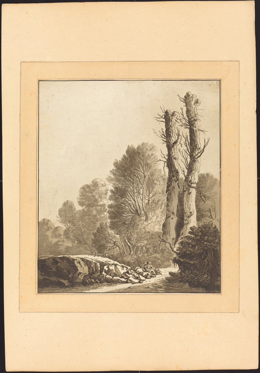 Landschaft mit zwei Bäumen von Maria Catharina Prestel after Herman Saftleven