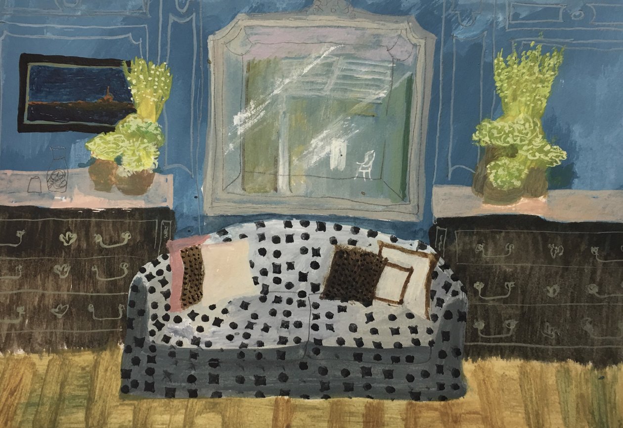Innenraum mit Blauem Sofa von Maria Magenta