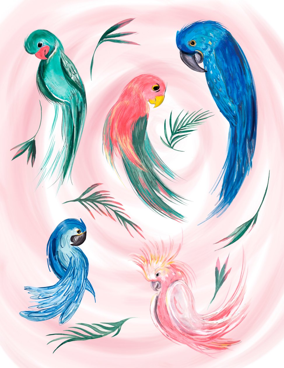 Tropischer Vogelspirale, 2019 (Aquarell auf Papier) von Marianna Kulukundis