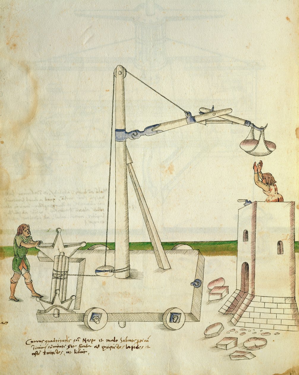 Entwurf für einen Kran zum Bau eines Turms, Illustration aus 