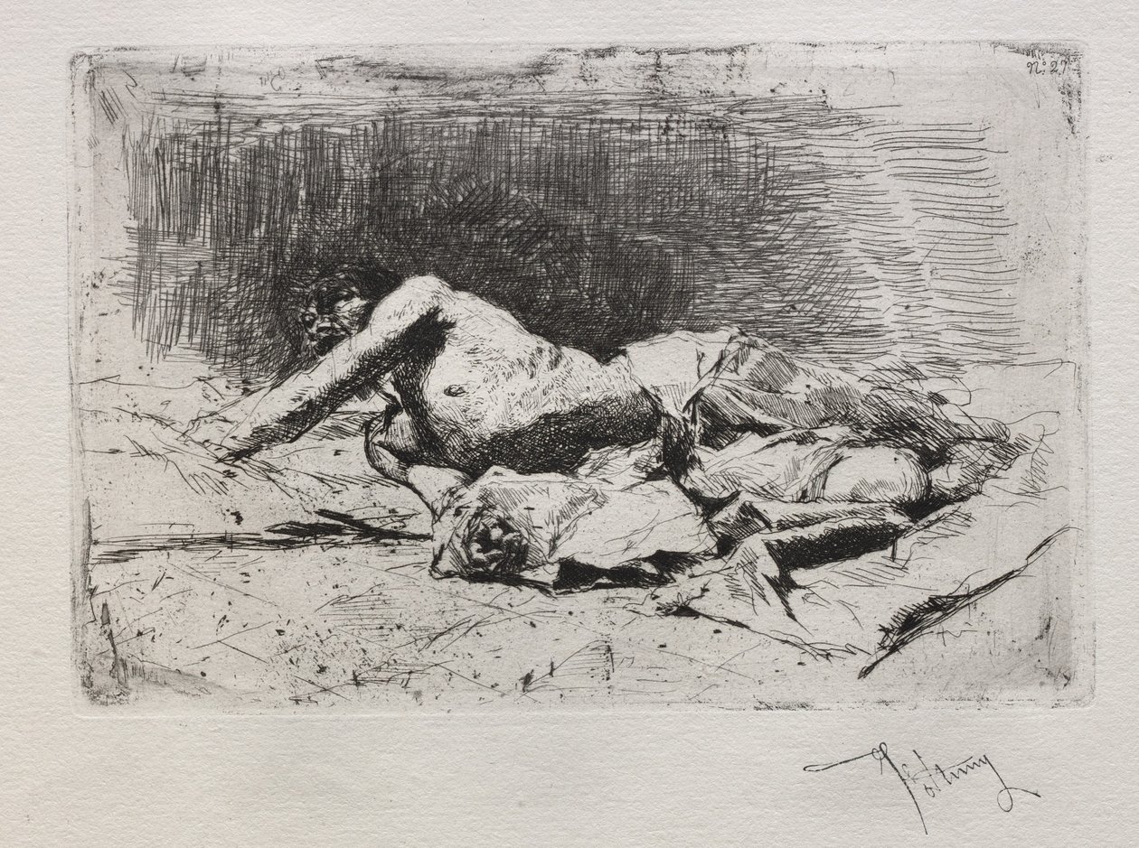 Mann, der sich auf dem Boden wälzt von Mariano José María Bernardo Fortuny y Carbó