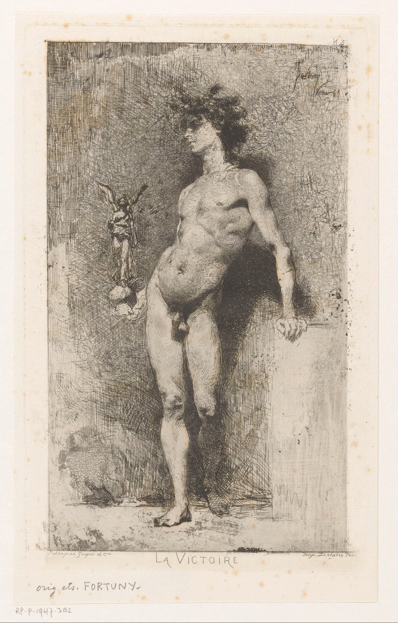 Nackter Mann mit Nike von Mariano José María Bernardo Fortuny y Carbó