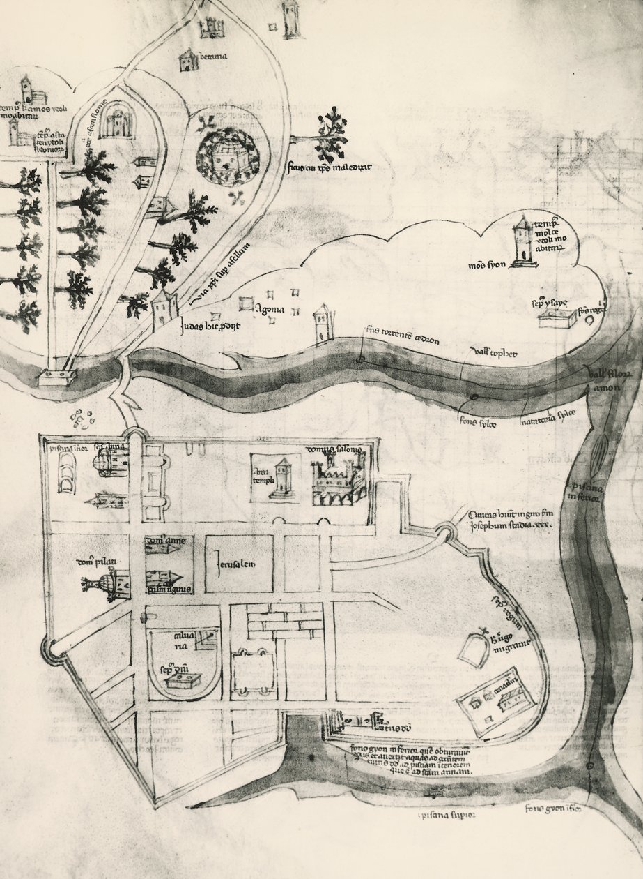 Karte von Jerusalem, aus dem Buch der Geheimnisse der Gläubigen des Kreuzes (Liber Secretorum Fidelium Crucis) von Marino the Elder (after) Sanuto